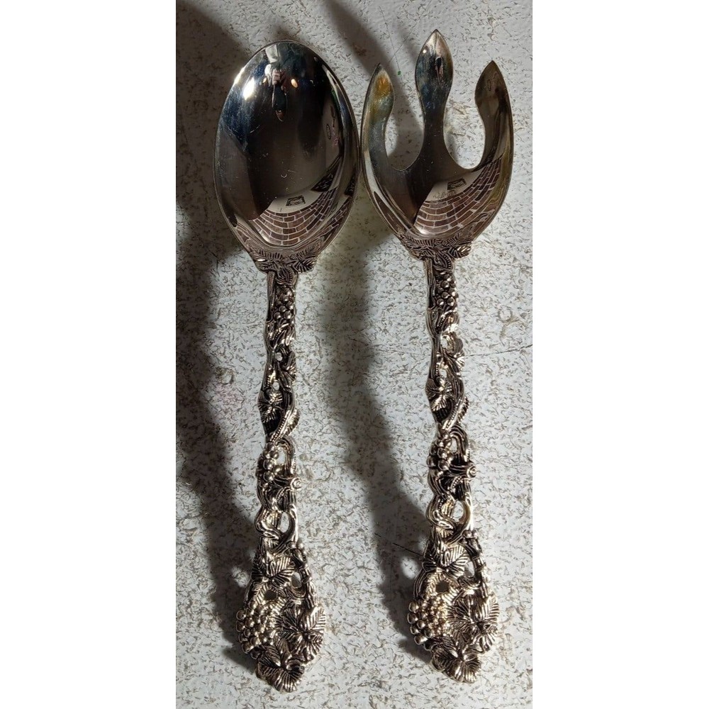 Vintage Godinger Silver Art Co. LTD. Ornate Grape Serving Utensils 11"